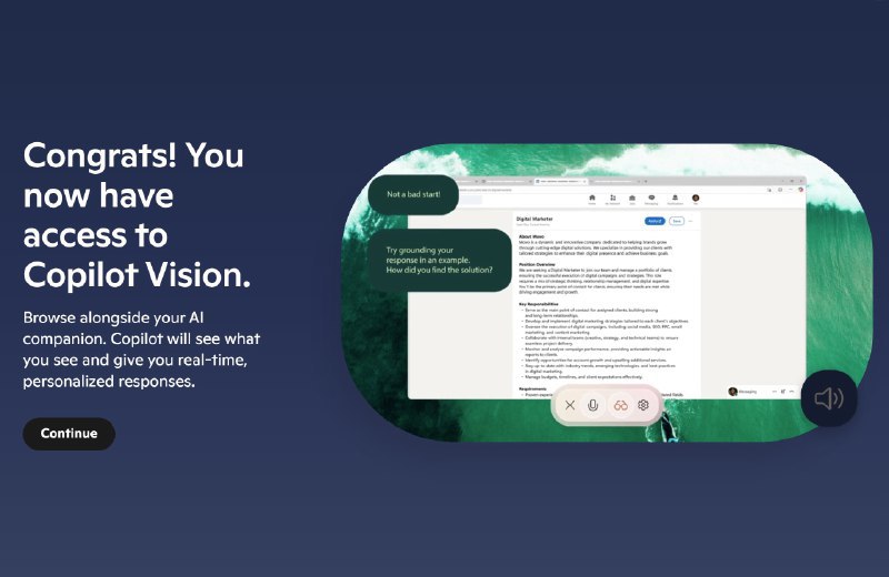 微软向所有使用Edge浏览器的用户免费提供Copilot Vision到目前为止，Copilot Vision 仅向 Copilot Pro 订阅用户开放
