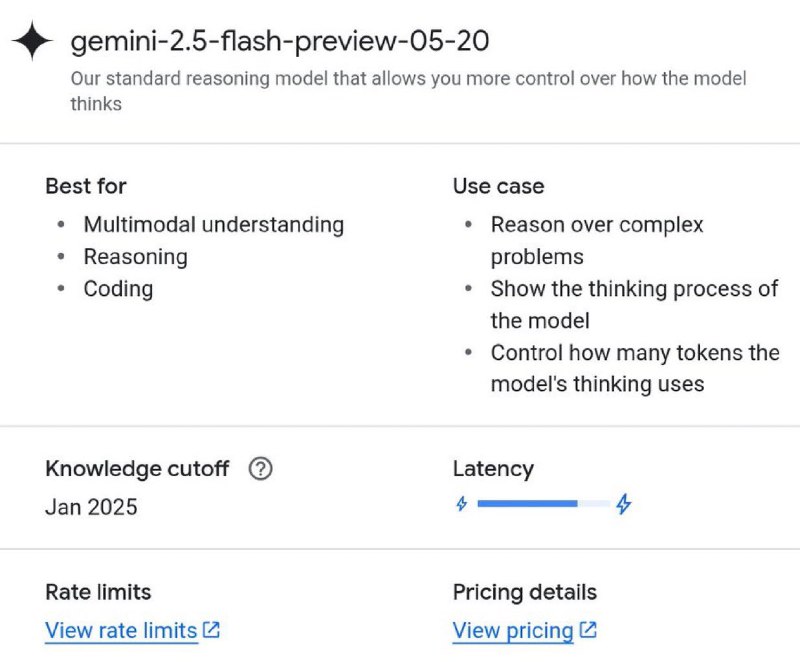 小互: Gemini 新模型- 控制思考中使用的 token 用量- 多模态- 知识截止 2025年1月- 最适合编码----------------------Wed May 21 2025 01:07:09 GMT+0800 (China Standard Time)via Twitter @小互