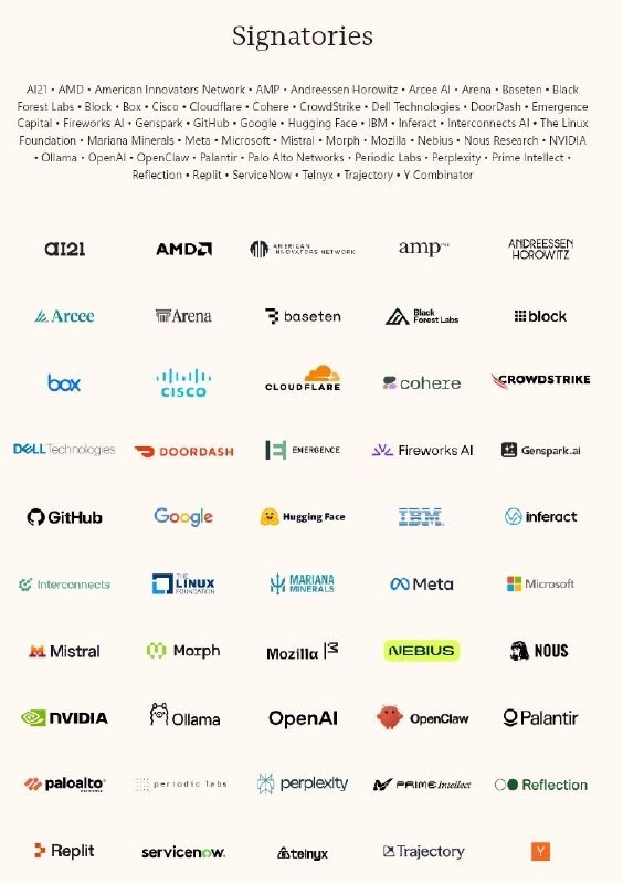 ↩️🖼 Google, AMD, Cloudflare 等也正式签署开放权重和美国人工智能领导力公开信科技圈🎗在花频道📮:近 200 家硅谷公司反对禁中国开放权重 AI 近 200 家硅谷公司，包括 Proton 和 Y Combinator，致信特朗普政府，反对切断美国对中国开放权重 AI 模型的获取