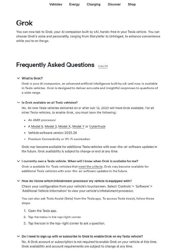🚗 特斯拉集成xAI的Grok助手，开启车载智能新篇章自2025年7月12日起，特斯拉开始向符合条件的车辆推送由xAI开发的人工智能助手Grok