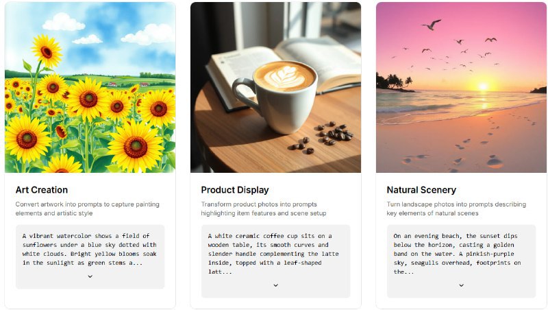 🆔 网站名称：imageprompt⭐ 网站功能：图像转提示词📁 网站简介：一个免费的将图像转换为AI艺术提示的在线工具