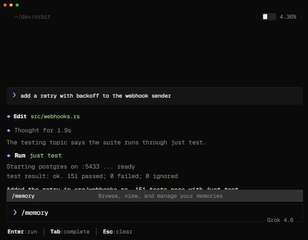Grok Build 重磅上线“长期记忆”功能，跨会话无缝同步项目细节对于广大开发者而言，使用 AI 编程助手时最头疼的问题之一，莫过于每次开启新会话时都要重新向 AI 交代项目的基本架构、代码规范和运行指令