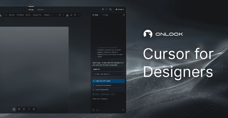 👉 名称：onlook🤖 类型：🤖软件👏 介绍：> 设计师专属的 Cursor —— 一款开源、视觉优先的代码编辑器一个开源的、基于可视化编辑的代码编辑器，专为设计师而优化，旨在通过 AI 与浏览器内 DOM 的直接编辑功能，让用户能够在代码编辑器中进行设计和编码