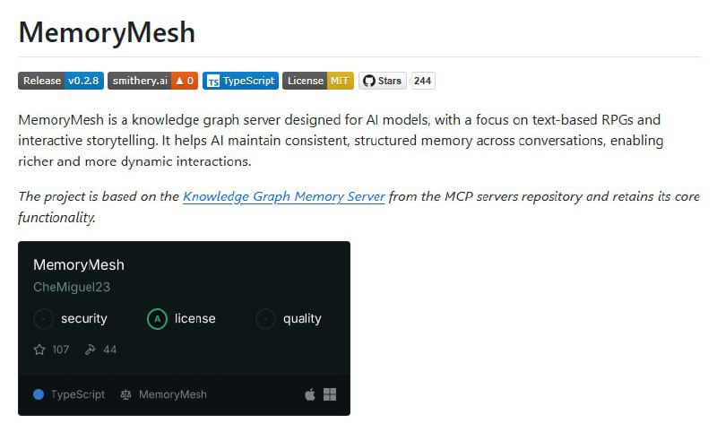 MemoryMesh：为AI打造的知识图谱服务器，专为文本角色扮演游戏和互动故事设计
