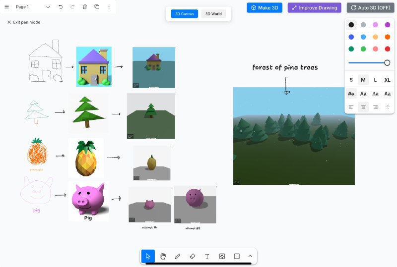 🆔 项目名称：Vibe Draw⭐️ 项目功能：草图转3D📁 项目简介：一个开源将草图转化为令人惊叹的 3D 图的工具