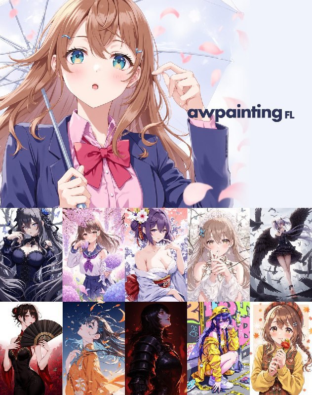 🖼 AWPainting Flux功能:专业构图系统 : 支持Dynamic Angle/Perspective Composition/Top View等12种构图模式，实现电影级空间叙事风格引擎2.0 : 通过Anime/Comic/Watercolor等前缀词切换风格，新增赛博朋克/新海诚/浮世绘等18种预设超分辨率渲染 : 基于动态光照建模技术，细节密度较v1.5提升40%，支持8K级输出✨ 核心亮点:美学增强 : 引入CLIP-ViT双编码器，在ArtBench测试中构图评分超越DALL·E 3中文优先 : 专为中文提示词优化，支持书法/国画等传统文化元素精准生成物理合理性 : 首创材质感知模块，衣物褶皱/流体动态等物理特性表现提升65%🚀 官方资源:下载地址: liblibAI💡 模型定位:AWPainting Flux是首个实现