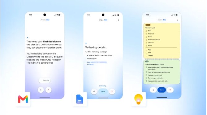 谷歌推出 Gmail、Docs 与 Keep AI 语音功能，对话式交互全面落地 Workspace谷歌今日宣布在 Gmail、Docs 和 Keep 中正式推出基于 Gemini 驱动的对话式 AI 语音功能，分别命名为 Gmail Live、Docs Live 和 Keep Live