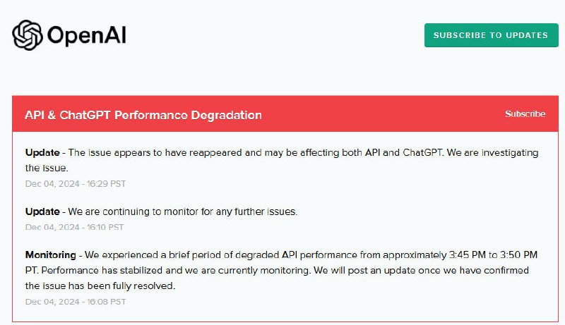 OpenAI 出现故障目前可能影响其 API 和 ChatGPT 服务