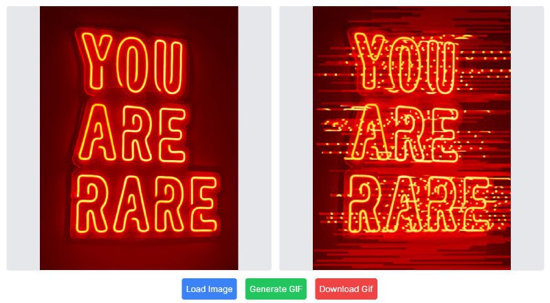 🆔 网站名称：Glitch Generator⭐️ 网站功能：图片故障艺术特效📁 网站简介：一个在线工具，允许用户通过上传图片并应用多种故障效果，快速生成高质量的故障 GIF 图像