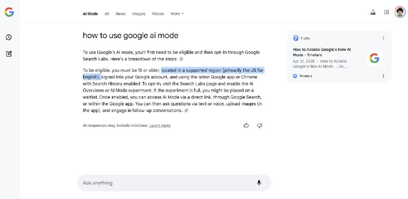 小互 🔁SimbaLee: 🪛如何强开Google AI Mode模式根据官网规则满足18岁以上且仅限美国地区，否则可能会显示“账号需要一些设置”💡解：在Google首页点击右上角头像 > 语言（language）> 显示语言和搜索结果改为 English，地区改为 United States（美国）传送门🚪：
