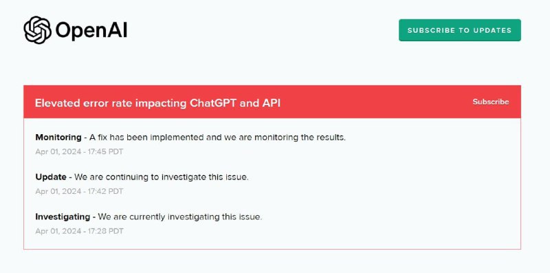 ChatGPT错误率升高目前，可能由于OpenAI宣布无需注册即可使用ChatGPT，错误率升高影响ChatGPT和API