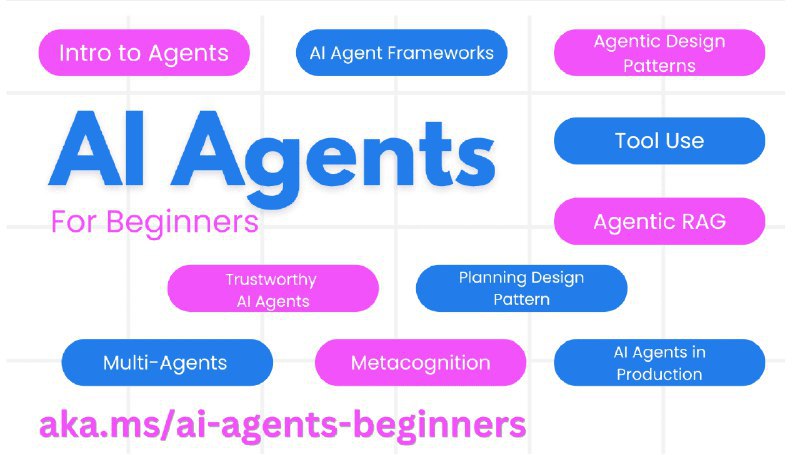 👉 名称：ai-agents-for-beginners🤖 类型：👀资料👏 介绍：由 Microsoft 提供的教程，旨在帮助初学者通过 10 个课程了解如何构建 AI 代理via 老胡周刊资源分享频道 - Telegram Channel