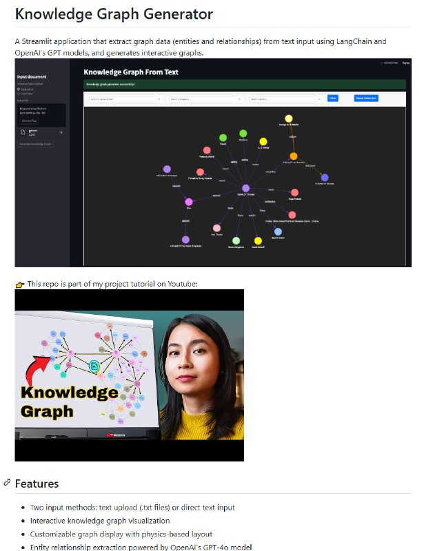 一个强大的知识图谱生成工具，能从文本中提取实体和关系，并生成可交互的图形