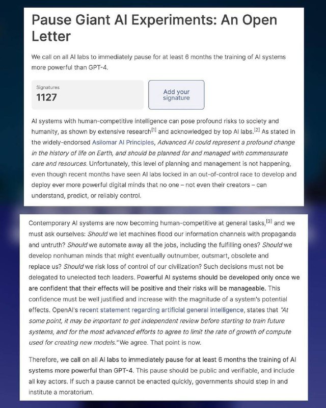 马斯克和业内专家呼吁暂停训练比GPT-4更强大的AI系统这封呼吁信由非营利性的 