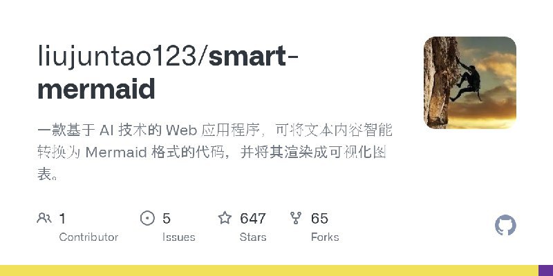 #可视化 一款基于 AI 技术的 Web 应用程序，可将文本内容智能转换为 Mermaid 格式的代码，并将其渲染成可视化图表