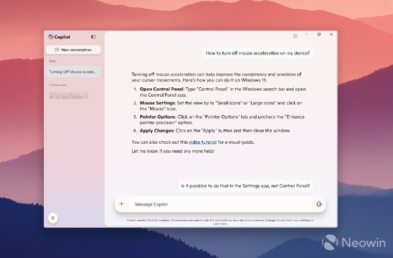 微软发布适用于 Windows 11 的原生 Copilot 应用 并提供了新的实用功能以下是官方公告：原生 XAML 应用程序和全新 UI：包括一个新的侧面板，您可以轻松开始新对话并查看对话历史记录