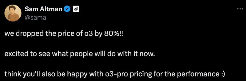 OpenAI将o3模型价格下调80% 直接挑战Gemini 2.5 Pro尽管 o3 是 OpenAI 推出的最强大的模型，但由于其价格与其他替代方案相比较高，并未被开发者广泛采用