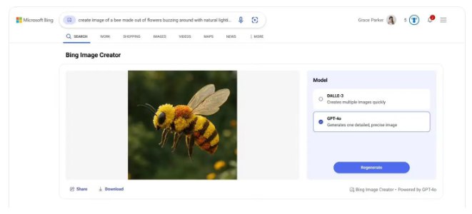 微软Bing图像生成器接入更强GPT-4o并向用户免费开放微软近日宣布重大更新，其Bing Image Creator平台现已无缝集成OpenAI最新的图像生成模型GPT-4o，并向用户免费开放
