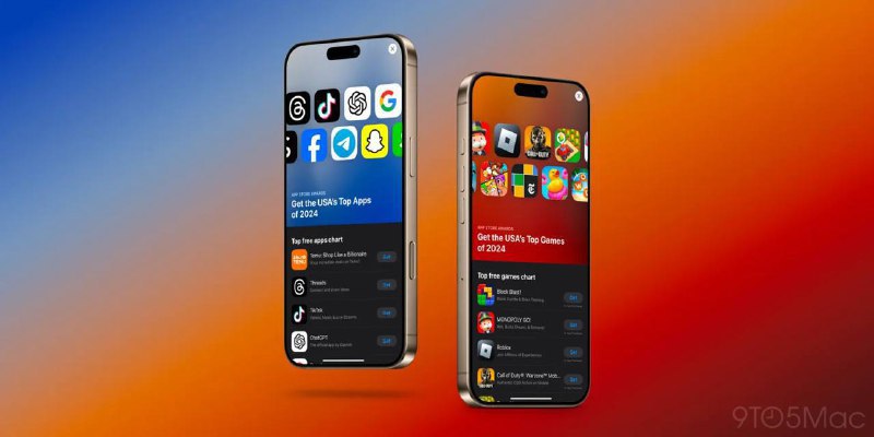 Apple公布2024年App Store年度下载榜单随着2024年接近尾声，Apple在App Store的“今天”标签页发布了年度最受欢迎应用和游戏榜单，美国区免费应用榜前五为：Temu、Threads、TikTok、ChatGPT及Google，免费游戏榜则由Block Blast!、MONOPOLY GO!、Roblox、Call of Duty: Warzone及Township领衔