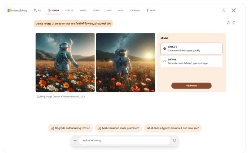 Bing Image Creator 免费提供 OpenAI 的 GPT-4o 图像生成模型微软宣布，Bing Image Creator 现已免费接入 OpenAI 最新的 GPT-4o 图像生成模型
