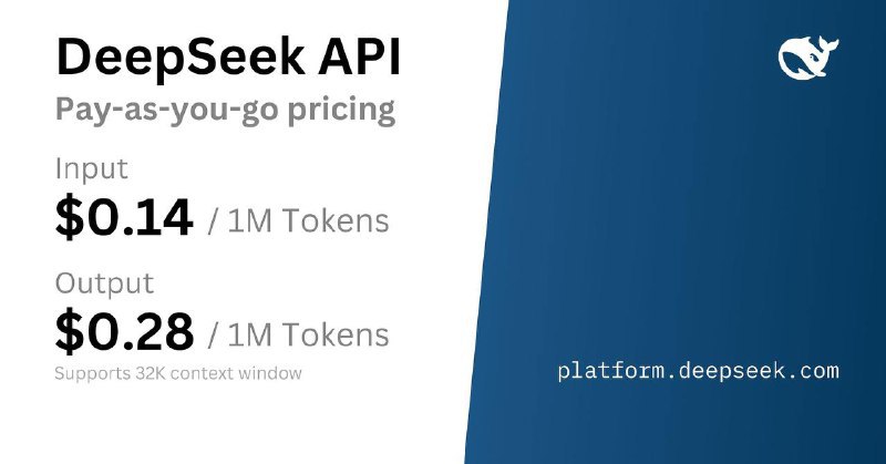 Deepseek恢复API充值Deepseek官网恢复API充值，每百万输入 tokens 2 元，每百万输出 tokens 8 元