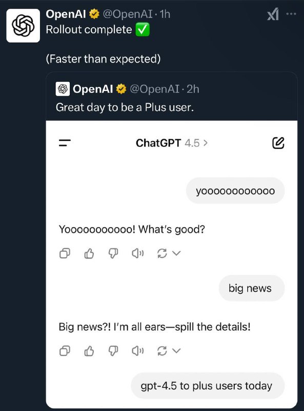 ↩️🖼 OpenAI已将GPT-4.5推送给所有Plus会员 