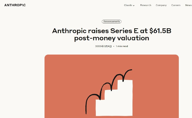 💰 Anthropic 完成 35 亿美元融资，估值达 615 亿美元Anthropic 公司以 615 亿美元估值完成 35 亿美元融资，由 Lightspeed Venture Partners 领投 10 亿美元