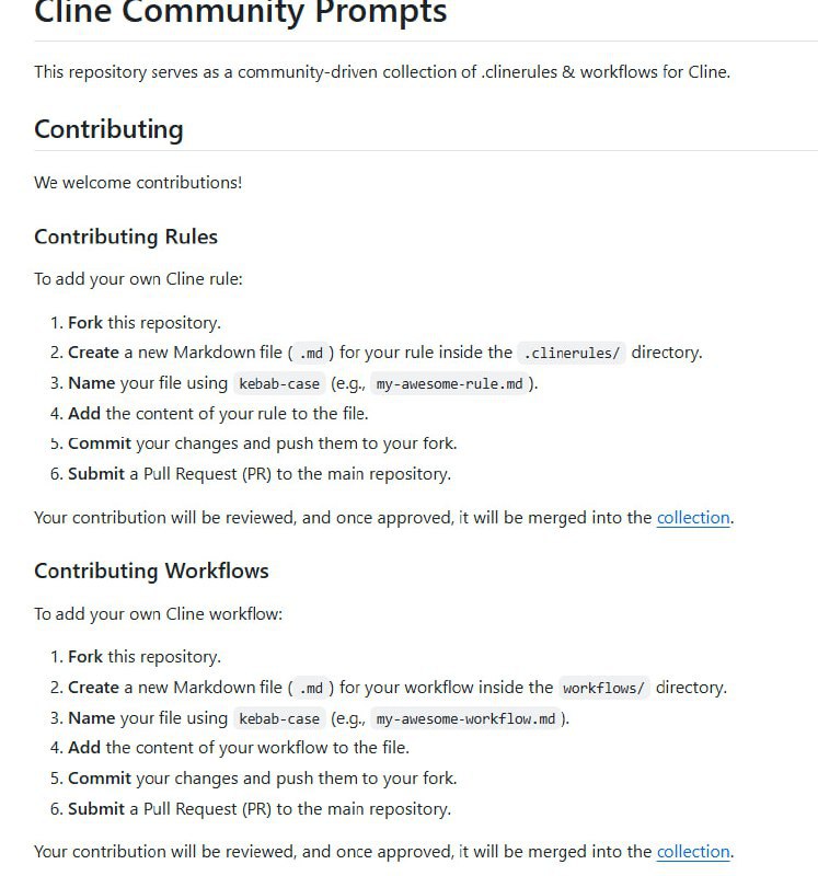 Cline Community Prompts：一个由社区驱动的Cline规则和工作流集合
