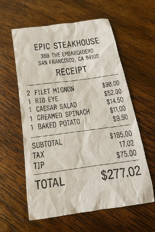 ChatGPT 的新图像生成器非常擅长伪造收据风险投资家 Deedy Das在 X 上发布了一张旧金山一家（真正的）牛排馆的假收据照片，他说这张收据是用 4o 制作的