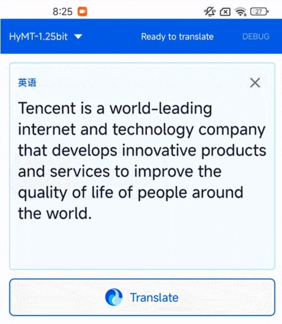 腾讯开源超轻量离线翻译模型，手机端运行仅需0.4GB内存4月29日，腾讯混元团队宣布正式开源其极限量化压缩版的翻译模型——Hy-MT1.5-1.8B-1.25bit