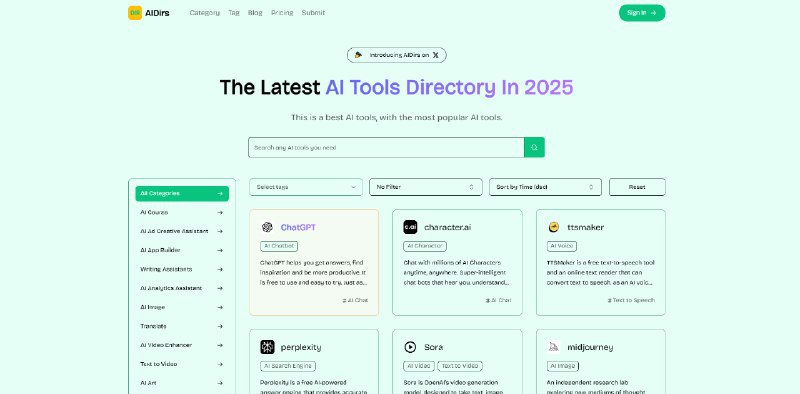📢导航站收录更新通知！#AI·工具集 #AI新时代站点名称: AIDir描述: 通过 AiDirs.org AI 目录发现 2025 年的顶级 AI 工具！探索人工智能技术的最佳和最新创新
