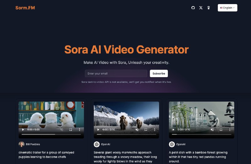 🆔 网站名称：Sora AI Video Generator⭐ 网站功能：视频生成器模板📁 网站简介：一个在线Sora AI 视频展示站，站上展示的所有视频都是由 OpenAI 官方生成的