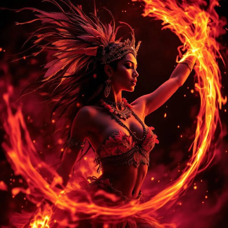 Prompt ✏️: An Infrared Tribal Fire Dancer portrayal of a Polynesian Fire Goddess, depicting dynamic movement and cultural richness. Use vibrant Fuchsia and Gold to accentuate the fiery motion and infrared light interplayModel 🖼: flux pro📢 频道 ✈️ 群聊 📬 投稿 💵 商务via AI绘画｜AI视频 | AI音乐 - Telegram Channel
