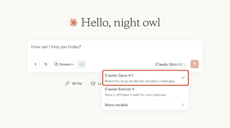Claude 4.1 发布：更强的Agent、代码和推理今天凌晨，Claude Opus 4.1 模型发布，Pro/Max/Team 用户可在网页端使用，API 已开放
