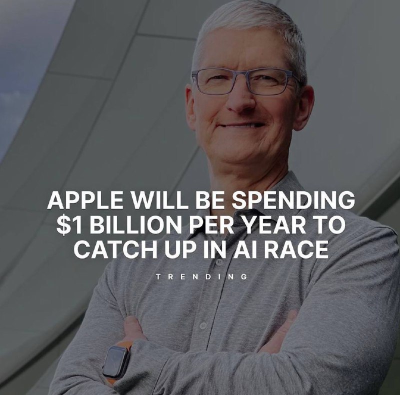 苹果计划每年投入10亿美元搅局AI据彭博社报告，苹果计划每年投入10亿美元用于开发一套生成式人工智能产品