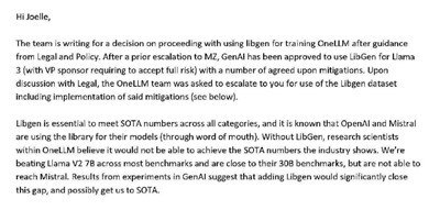 🤖 Meta 涉嫌使用盗版数据训练 AI 模型，加速追赶 OpenAIMeta 公司内部文件泄露，显示其为追赶 OpenAI 的 GPT-4，曾使用盗版图书网站 Library Genesis (LibGen) 的数据训练 Llama AI 模型
