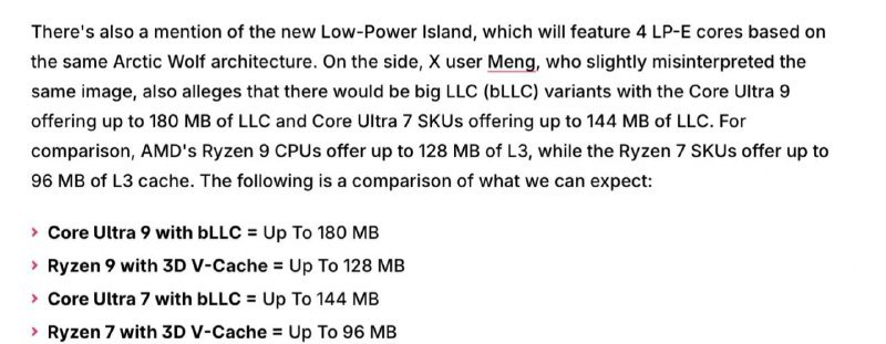 Intel Nova Lake 将配备至高180MB的bLLC缓存据爆料Ultra 9将搭载180MB的bLLC缓存，而稍低端的Ultra 7将搭载144MB的bLLC缓存