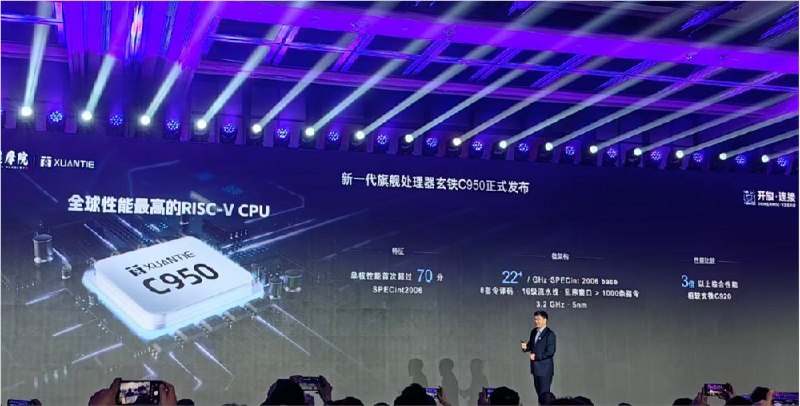 阿里达摩院发布玄铁C950：单核性能突破 70 分，刷新全球RISC-V纪录在今日举行的2026玄铁 RISC-V 生态大会上，阿里达摩院正式发布新一代旗舰处理器玄铁C950