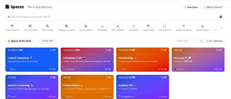 👉 名称：huggingface-spaces🤖 类型：🕸网站👏 介绍：Hugging Face Spaces 导航
