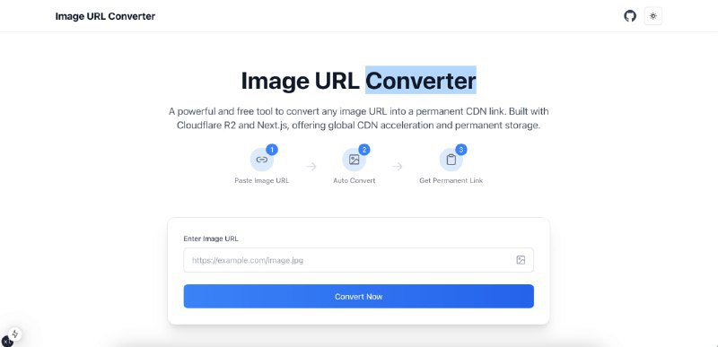 🆔 项目名称：Image URL Converter⭐️ 项目功能：图床📁 项目简介：一款图床工具，可以将任何图像 URL 转换为一个永久链接，托管在 Cloudflare R2 上