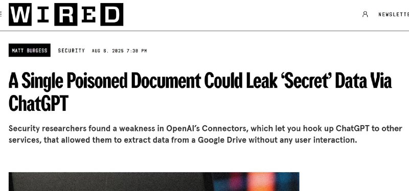 ChatGPT安全漏洞被曝光 无需点击即可盗用户数据近日，OpenAI旗下连接器（Connectors）被曝存在安全漏洞