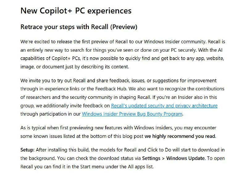 Recall 功能现已在安装 Windows 11 Dev 的 Copilot+ PC 上使用如何设置： 安装此版本后，Recall 和 Click to Do 的模型将开始在后台下载，可以通过 