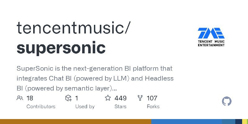 tencentmusic / supersonicSuperSonic is the next-generation BI platform that integrates Chat BI (powered by LLM) and Headless BI (powered by semantic layer) paradigms Repo URL | 👀15 🍴128 ⭐566#D20240608 #D20240608_Java #JavaGitHubGitHub - tencentmusic/supersonic: SuperSonic is the next-generation BI platform that integrates Chat BI (powered by LLM) and Headless…SuperSonic is the next-generation BI platform that integrates Chat BI (powered by LLM) and Headless BI (powered by semantic layer) paradigms. - tencentmusic/supersonicvia Github Trending - Telegram Channel