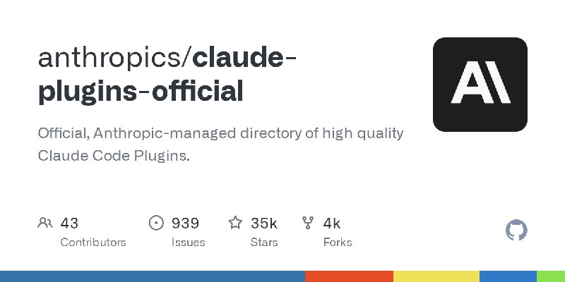 anthropics/claude-plugins-official由 Anthropic 官方维护的高质量 Claude Code Plugins 目录
