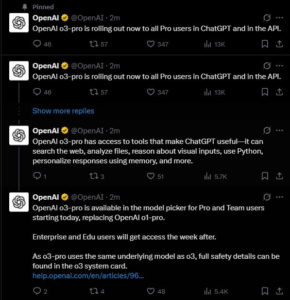 OPENAI：OPENAI O3-PRO 现已面向 CHATGPT 和 API 中的所有 PRO 用户推出(财经快讯)via 茶馆 - Telegram ChannelOPENAI：OPENAI O3-PRO 现已面向 CHATGPT 和 API 中的所有 PRO 用户推出(财经快讯)via 茶馆 - Telegram Channel