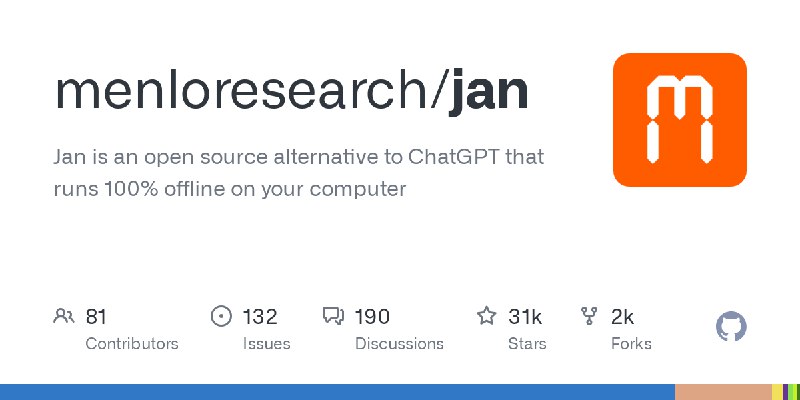 menloresearch/janJan 是一个开源的 ChatGPT 替代方案，能够在你的电脑上 100% 离线运行