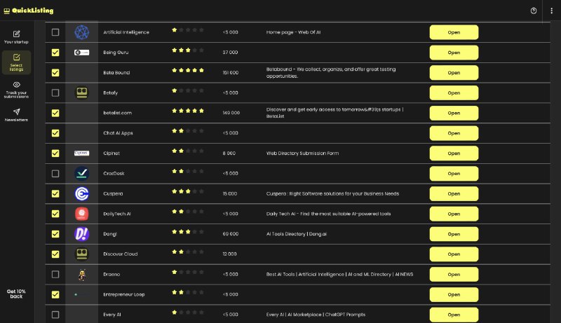 #AI #网站⚡️Quicklisting - 快速提交产品至 150+ AI 平台📄AI 创业浪潮之下，AI 产品层出不穷，前期想要获得流量少不了四处提交自己的产品在 Quicklisting 填写你的产品链接之后，它便会辅助你提交至 150+ AI 平台，目标受众超过 1000 万，节约至少 40 个小时📮投稿 📢频道 💬群聊 🔎索引via 极客分享 - Telegram Channel