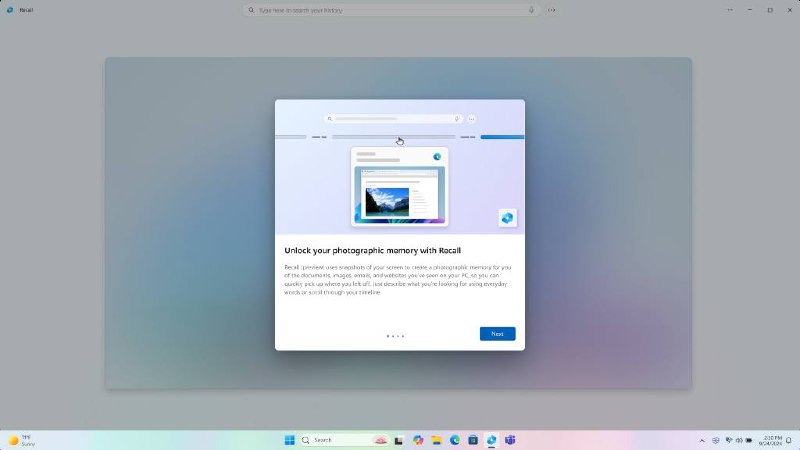 Recall 功能现已在安装 Windows 11 Dev 的 Copilot+ PC 上使用如何设置： 安装此版本后，Recall 和 Click to Do 的模型将开始在后台下载，可以通过 