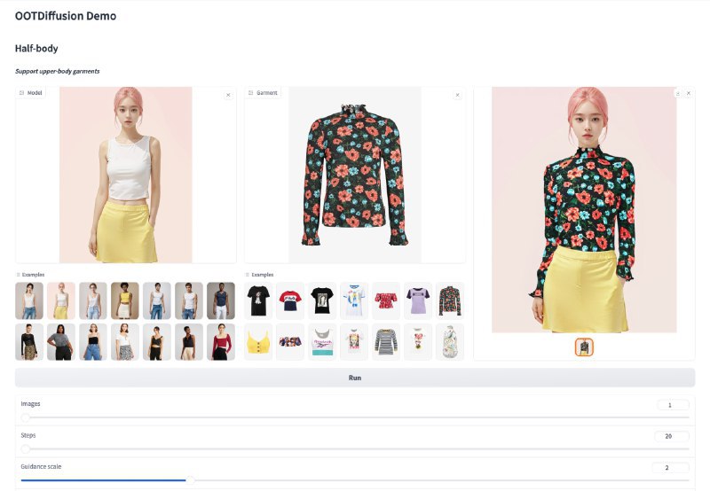 #AI #工具 #开源👕OOTDiffusion - 一个高度可控的 AI 试衣工具▶️在线体验📄它可以自定义上传服饰和模特形象，Demo 的试穿效果非常好，但是对自己上传的素材要求比较高，所以尽量选择和 Demo 相近的素材去尝试📑相关阅读Outfit Anyone - 一个效果惊艳的 AI 试衣工具📮投稿 📢频道 💬群聊 🔎索引via 极客分享 - Telegram Channel