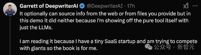 🤖 AI首次独立创作商业书籍 🚀AI初创公司DeepWriter宣布，全球首部由AI独立创作的203页商业战略书籍诞生，耗时仅3.9小时，约10万单词，全程无人为参与